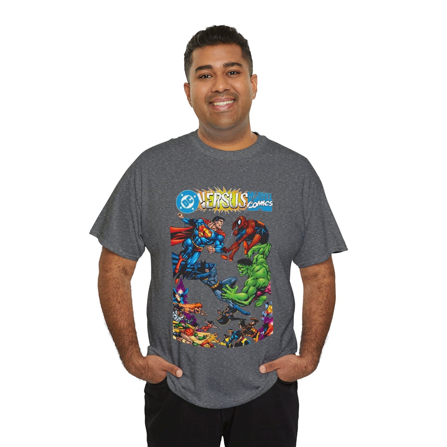 DC Comics Vs Marvel Comics T-Shirt - George Perez Art - Superman, Hulk, Batman, Spider-man, X-Men, New Teen Titans