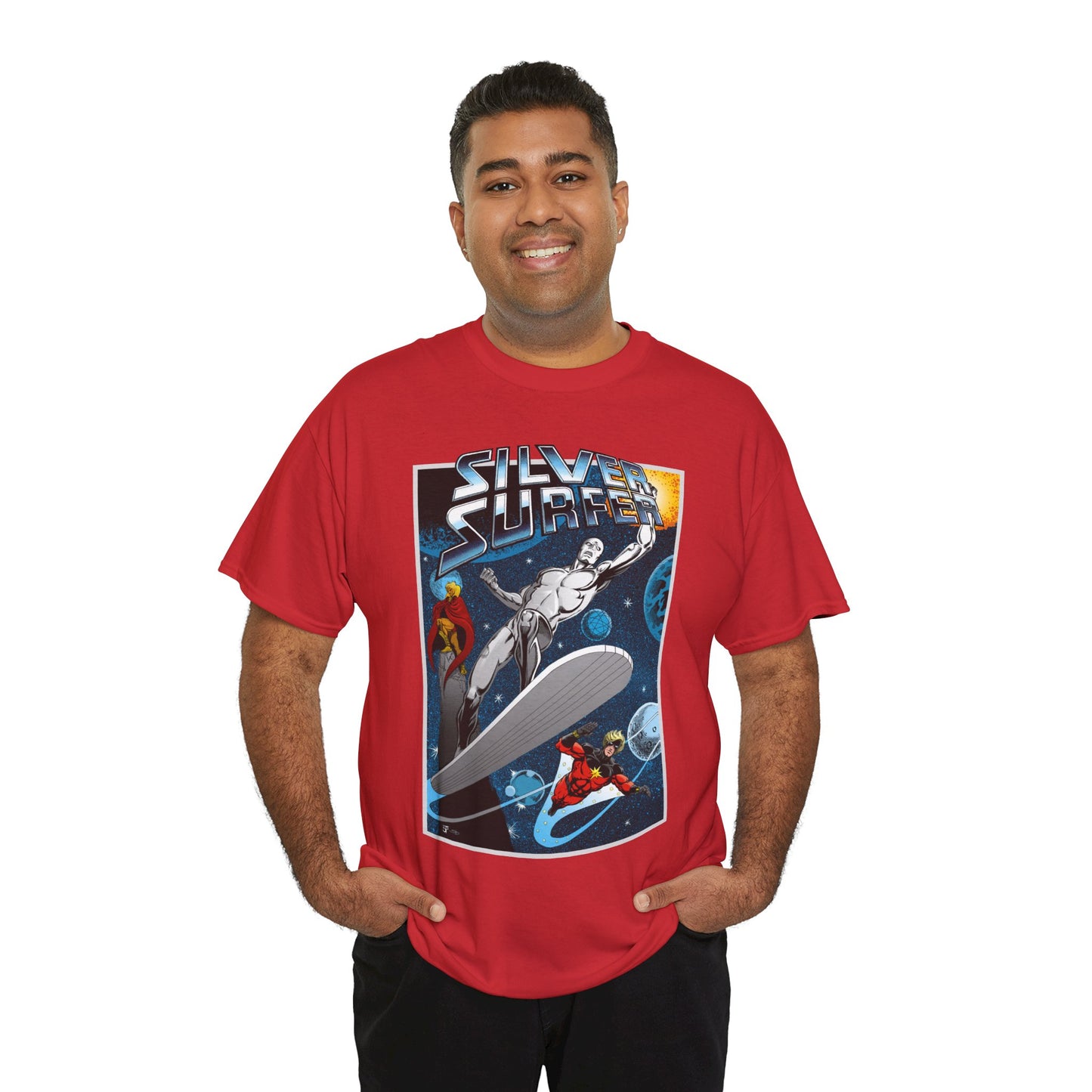 Silver Surfer T-Shirt - With Adam Warlock & Captain Marvel - Norrin Radd - Former Herald of Galactus - Fantastic Four Ally - Marvel Comics