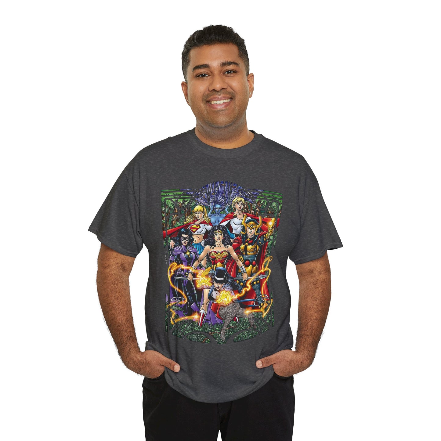 Justice League of Amazons T-Shirt - George Perez Art - Wonder Woman, Zatanna, Supergirl, Power Girl, Huntress, Big Barda - JLA - DC Comics