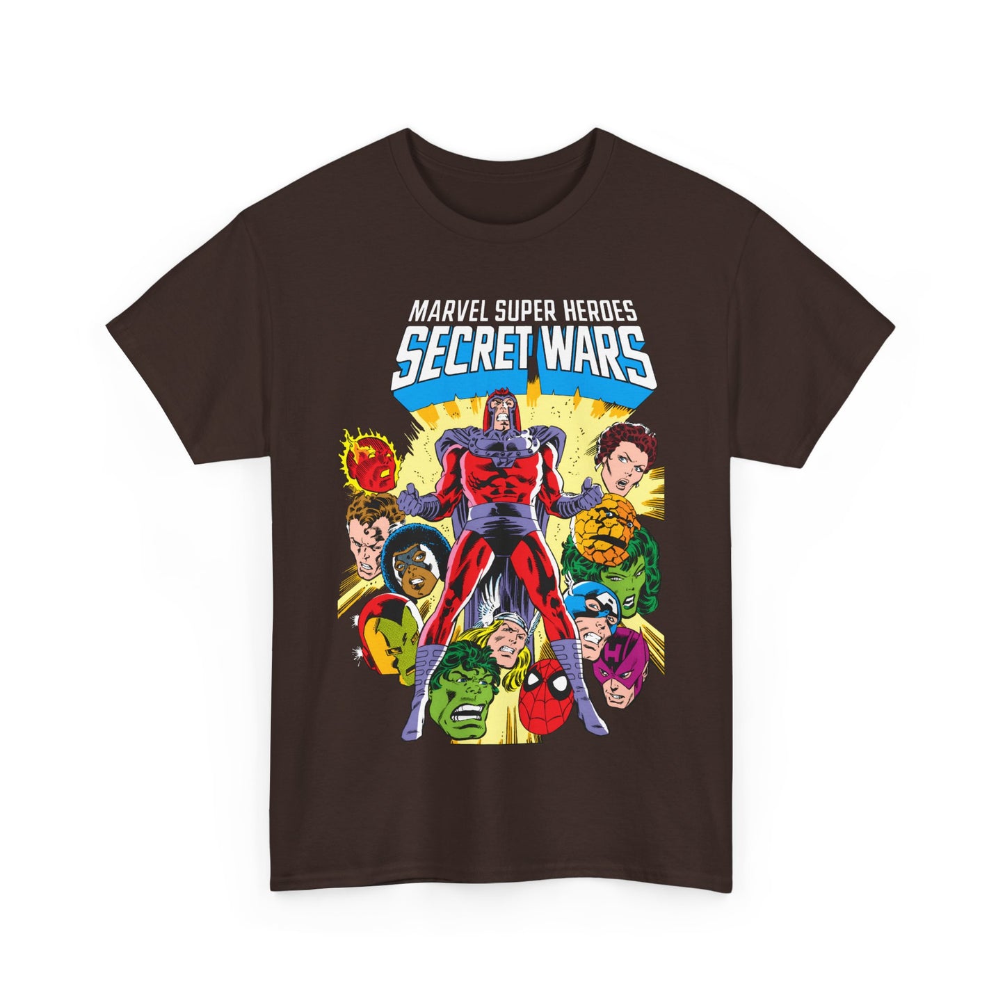 Marvel Super Heroes Secret Wars T-Shirt - Magneto, Captain America, Iron Man, She-Hulk, Hulk, Human Torch, Captain Marvel, Hawkeye - Marvel Comics