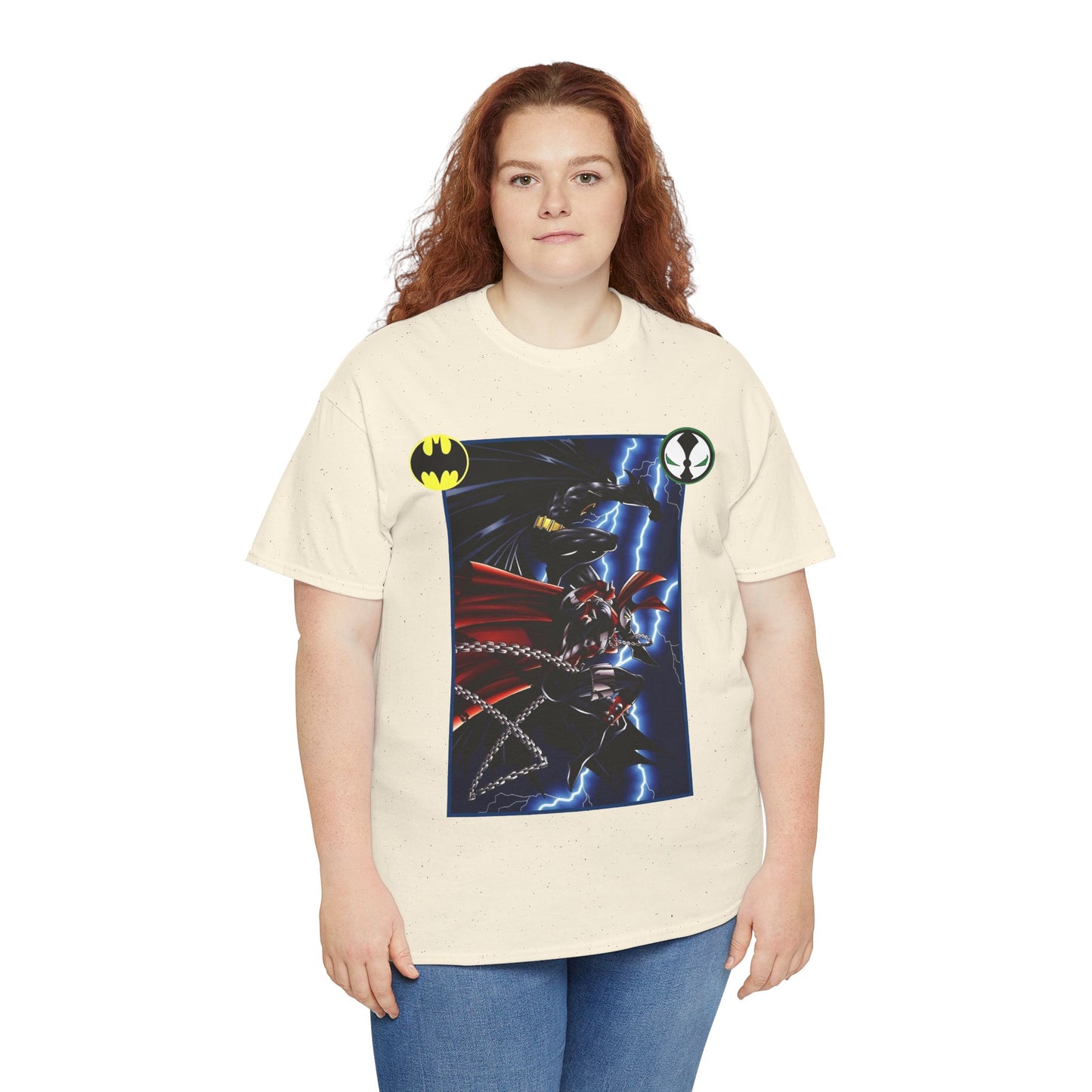 Batman & Spawn T-Shirt - Todd McFarlane Art - Gotham City, Frank Miller Story - DC Comics & Image Comics