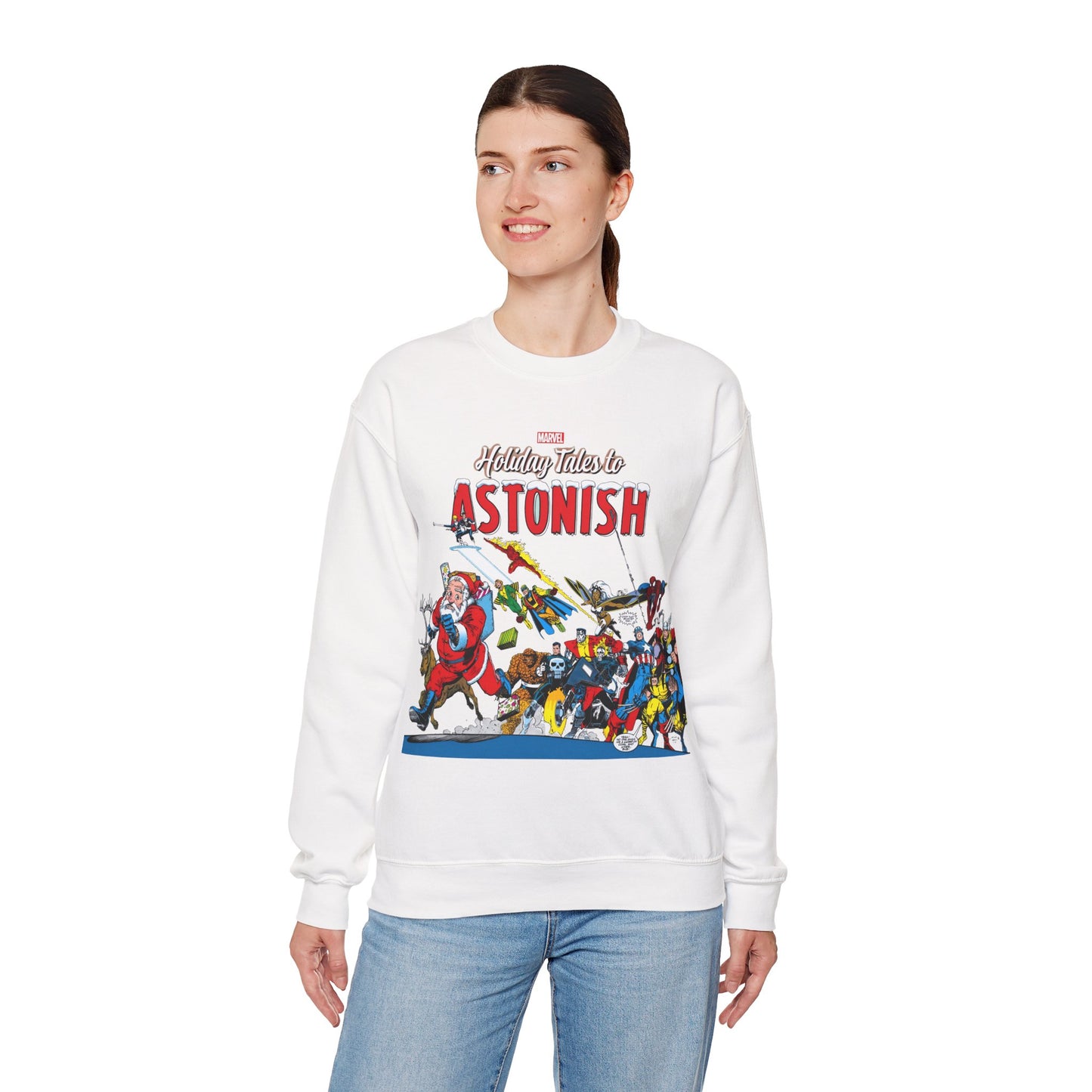 Marvel Comics Christmas Crewneck Sweatshirt - Spider-Man, Punisher, Ghost Rider, X-Men, Fantastic Four