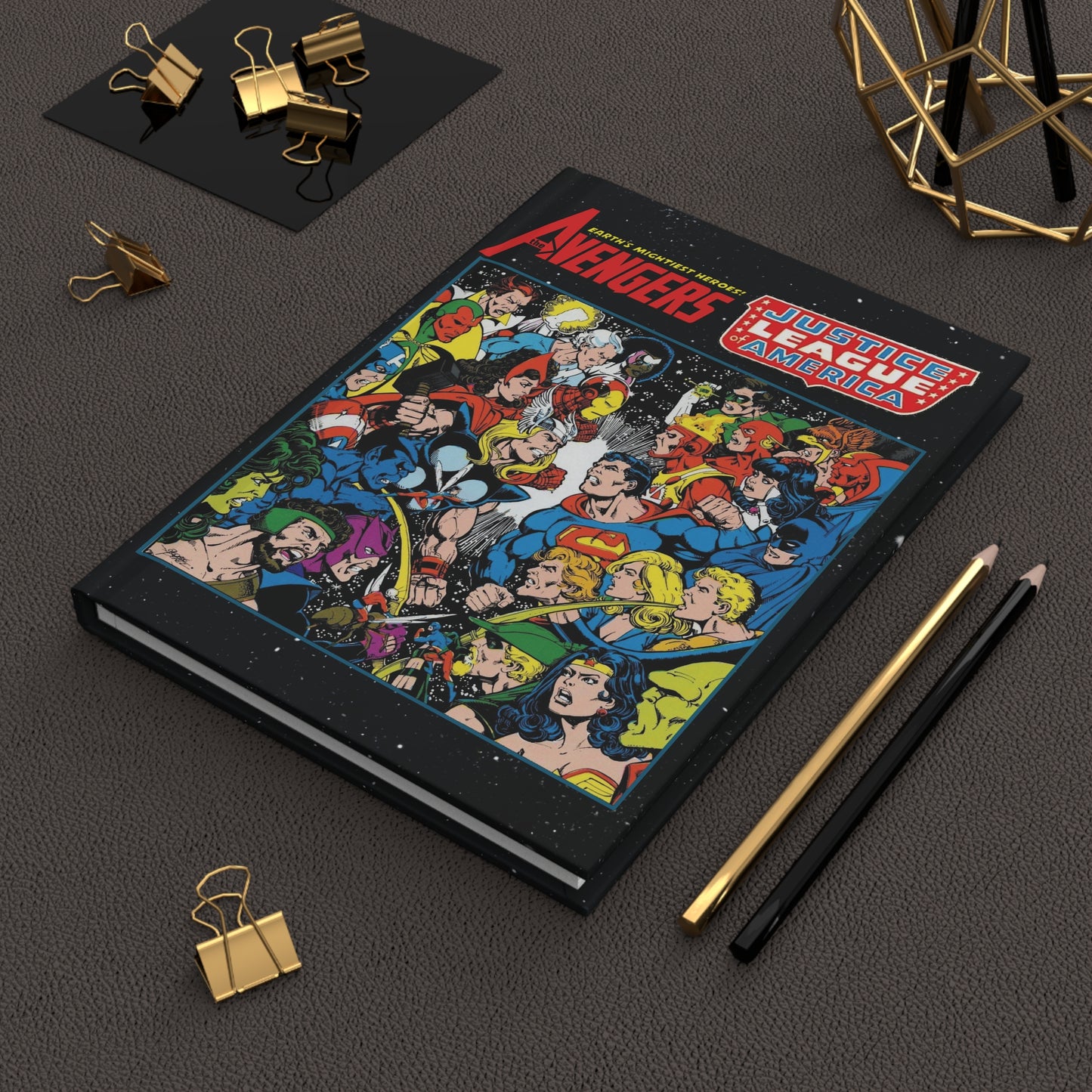 Avengers Vs Justice League Hardcover Journal - 150 Lined Pages, George Perez Art - Superman, Captain America, Iron Man, Green Lantern