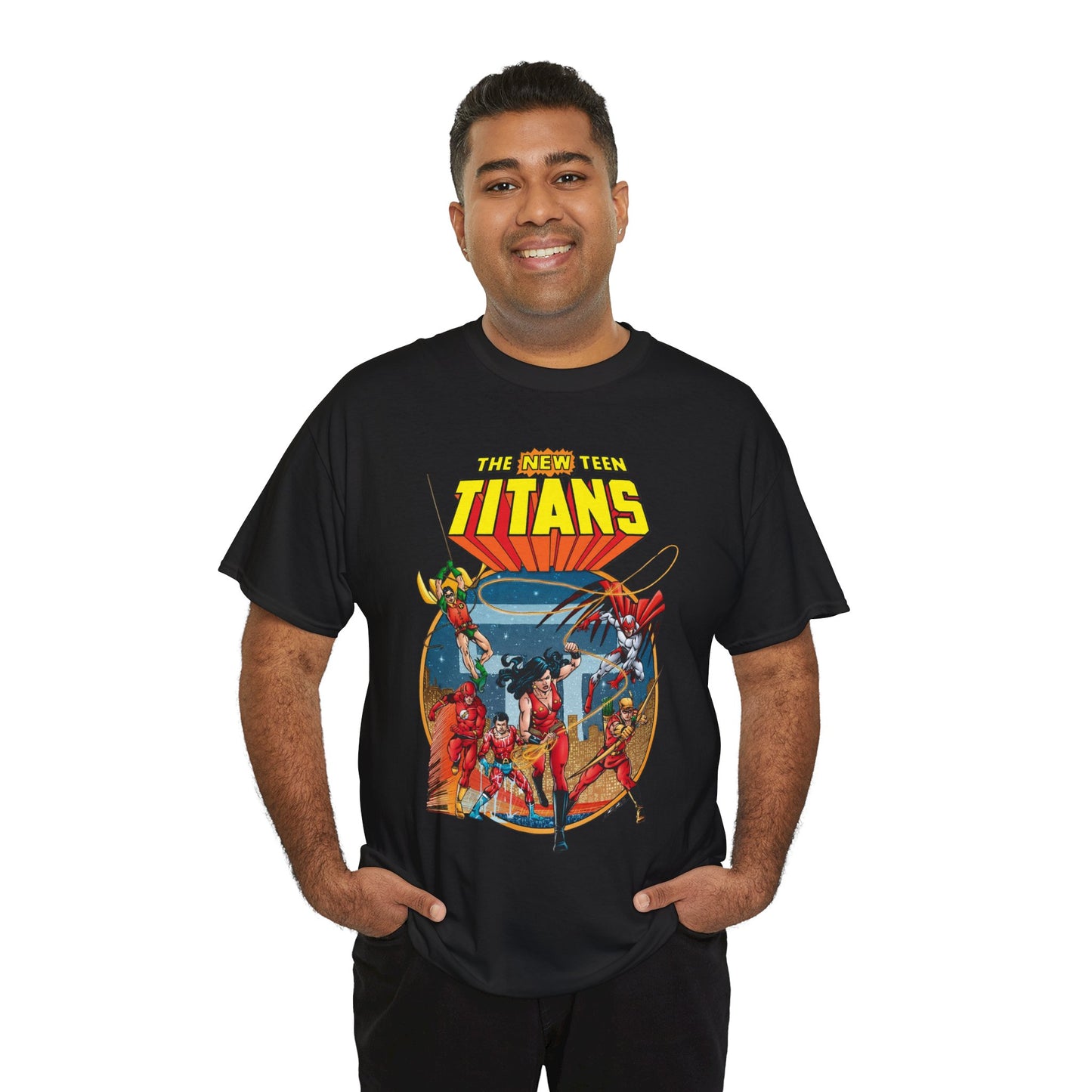 New Teen Titans T-Shirt - George Perez Art - Wonder Girl, Flash, Robin, Speedy, Aqualad, Hawk - DC Comics