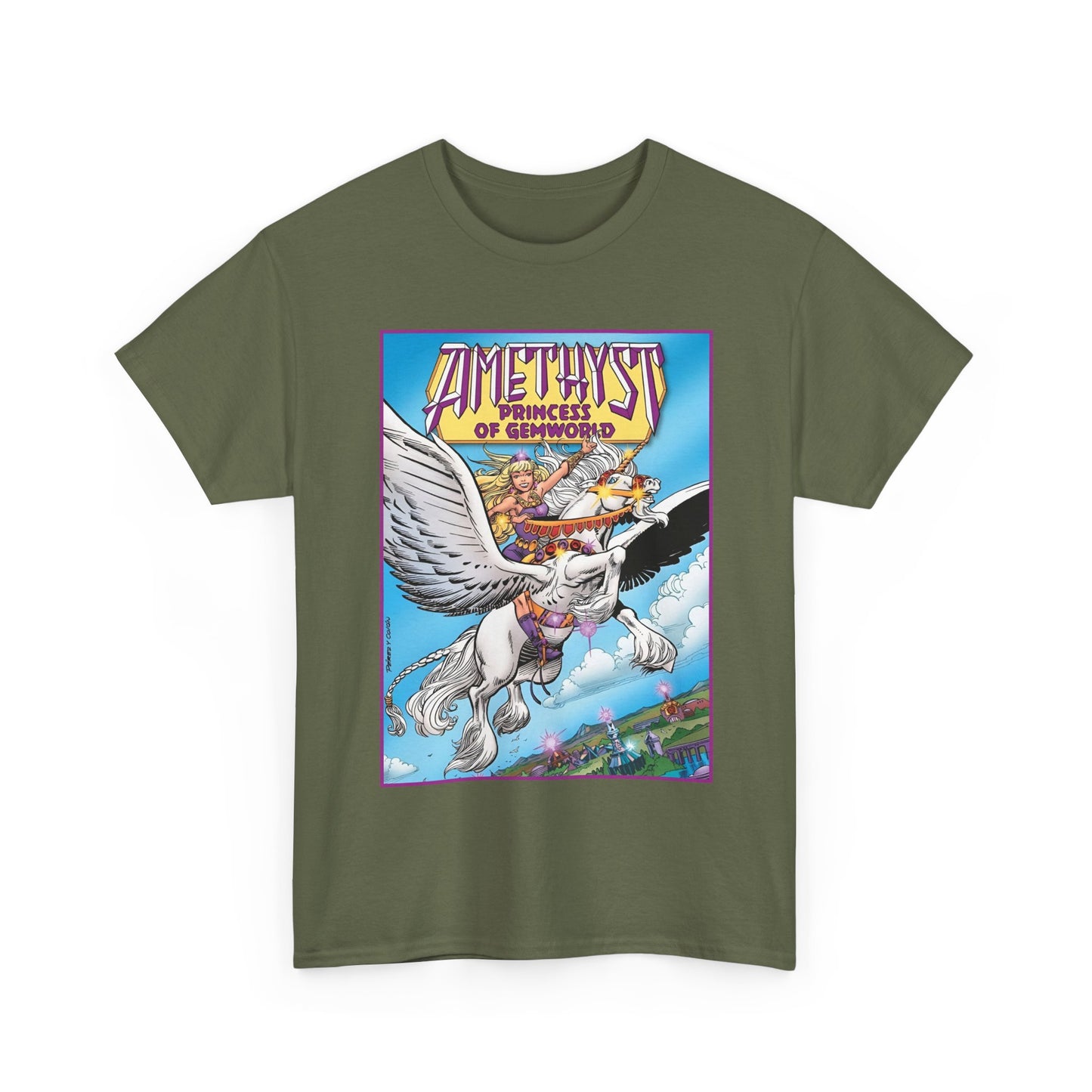Amethyst Princess of Gemworld T-Shirt - George Perez Art - Riding Her Pegasus - DC Comics