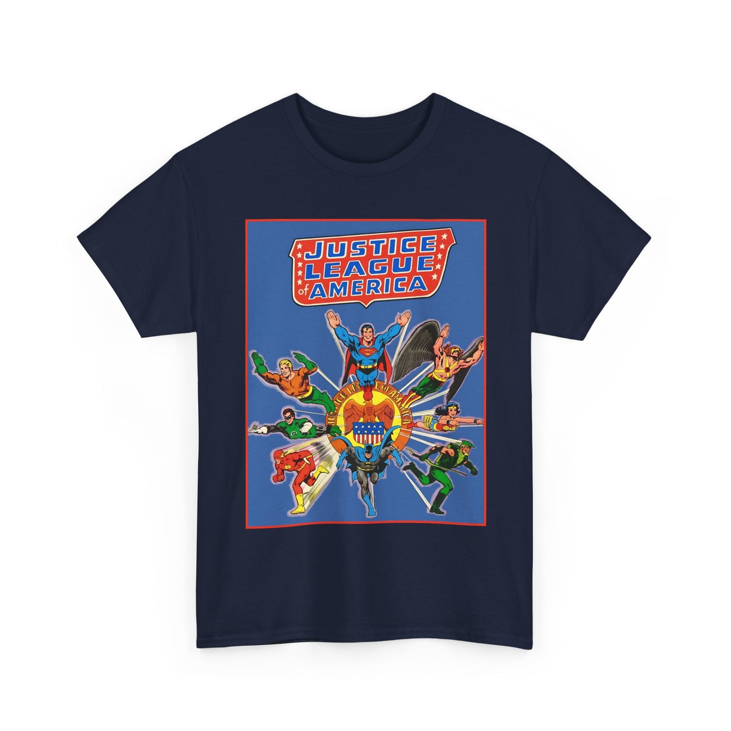 Justice League Treasury Edition T-Shirt - Superman, Wonder Woman, Flash, Hawkman, Batman, Green Arrow, Green Lantern - DC Comics