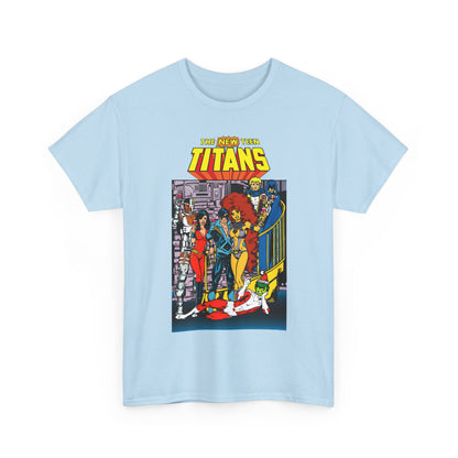 New Teen Titans T-Shirt - George Perez Art - Nightwing, Cyborg, Raven, Starfire, Wonder Girl, Changeling, Jericho - Titans Tower - DC Comics