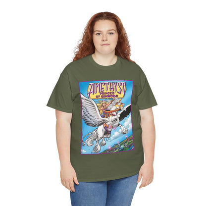Amethyst Princess of Gemworld T-Shirt - George Perez Art - DC Comics 1980s Series - Riding a Unicorn