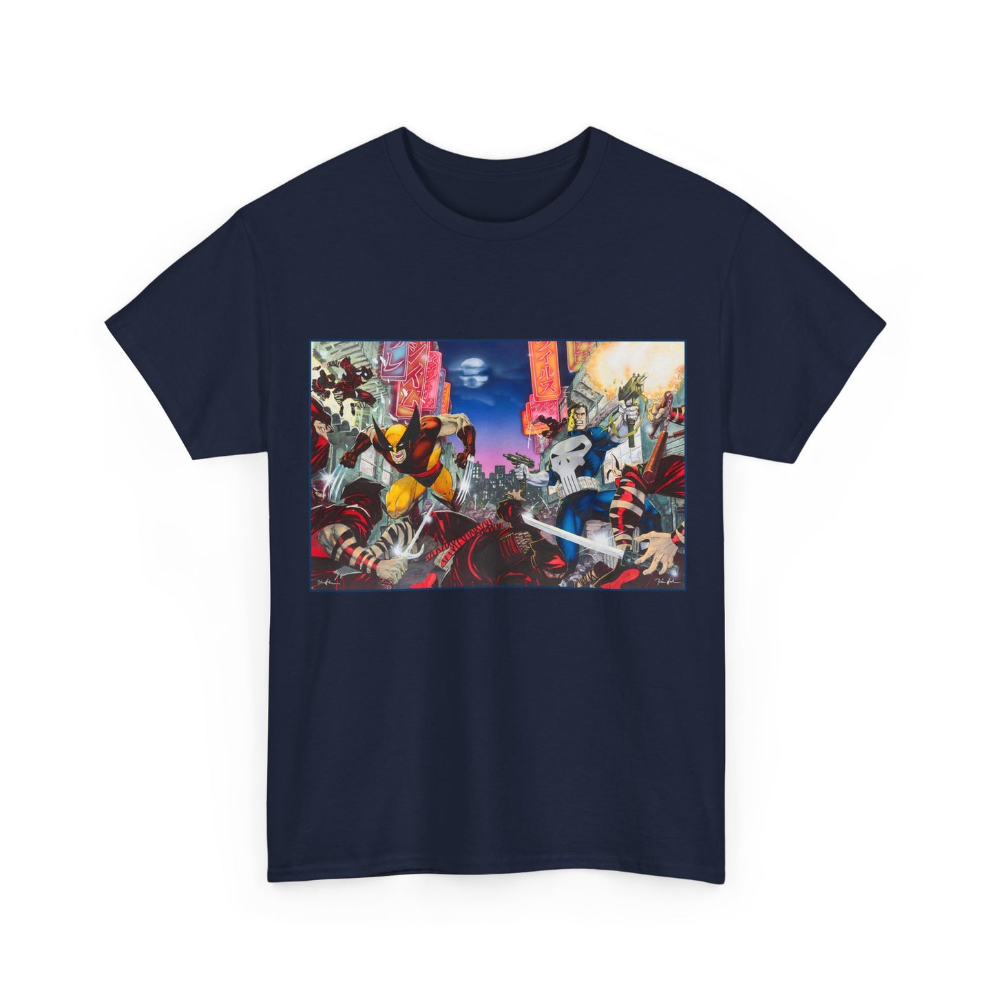 Wolverine & Punisher T-Shirt - Jim Lee Art - Vs The Hand - Marvel Comics
