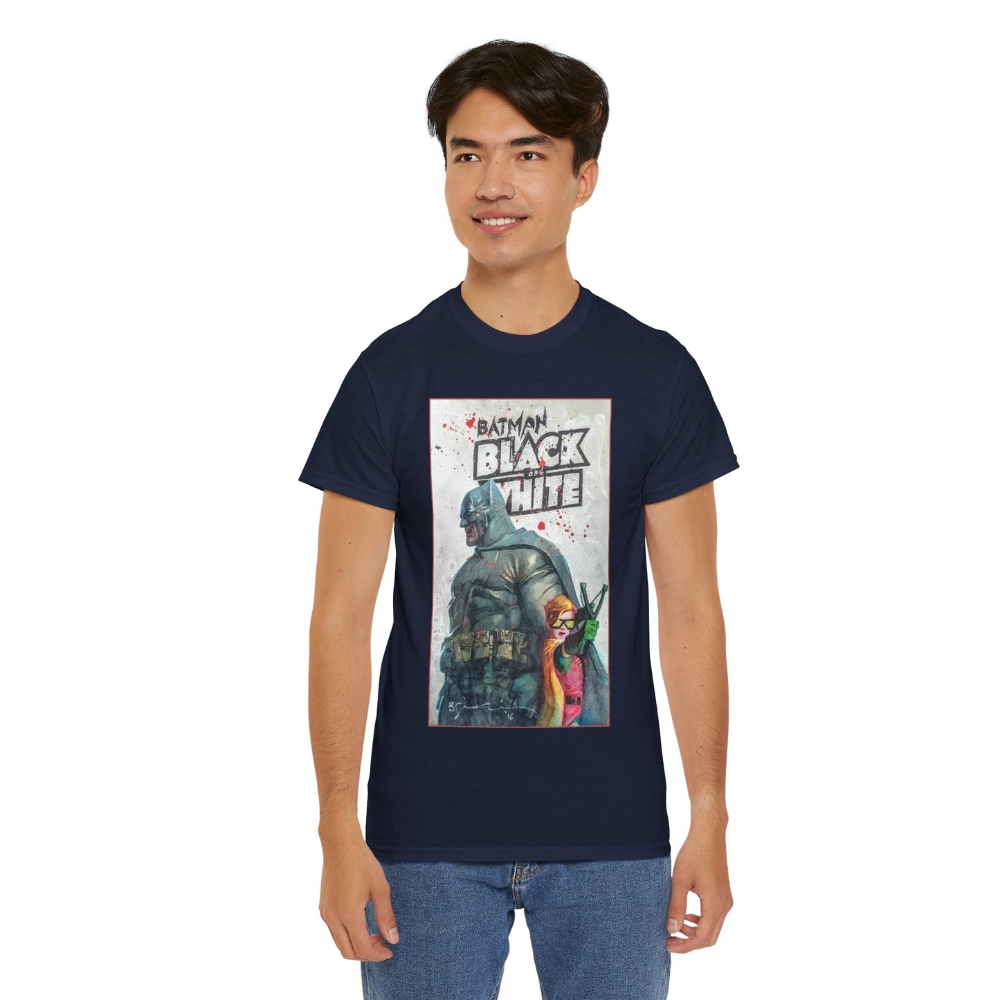 Batman: Black & White T-Shirt - Bill Sienkiewicz Art - Dark Knight Returns - Batman & Robin (Carrie Kelley) - DC Comics