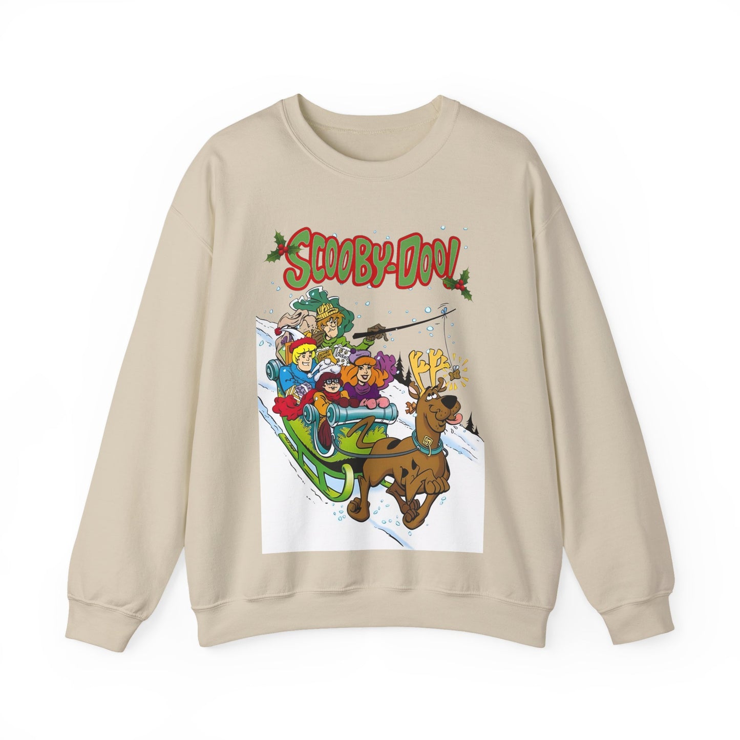 Scooby Doo Christmas Crewneck Sweatshirt - Shaggy, Daphne, Velma, Fred Sleighing Through the Snow