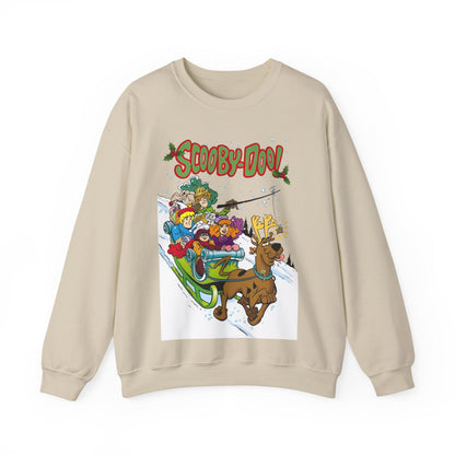 Scooby Doo Christmas Crewneck Sweatshirt - Shaggy, Daphne, Velma, Fred Sleighing Through the Snow