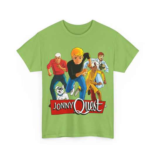 Jonny Quest T-Shirt - Popular Hanna-Barbera Cartoon Characters from the 1960s Adventure TV Show - Dr Benton, Hadji, Race Bannon, Bandit the Dog