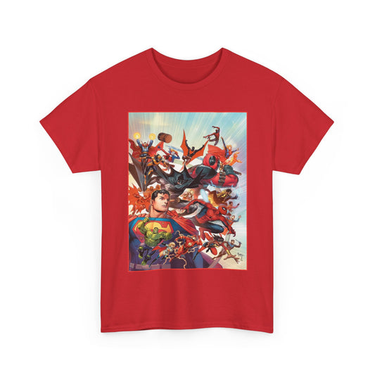DC/Marvel T-Shirt - The Cosmic Kiss Caper & Other Stories Cover Art - Superman, Deadpool, Spider-Man, Harley Quinn, Batman Beyond, Static, Dr. Strange - DC Comics/Marvel