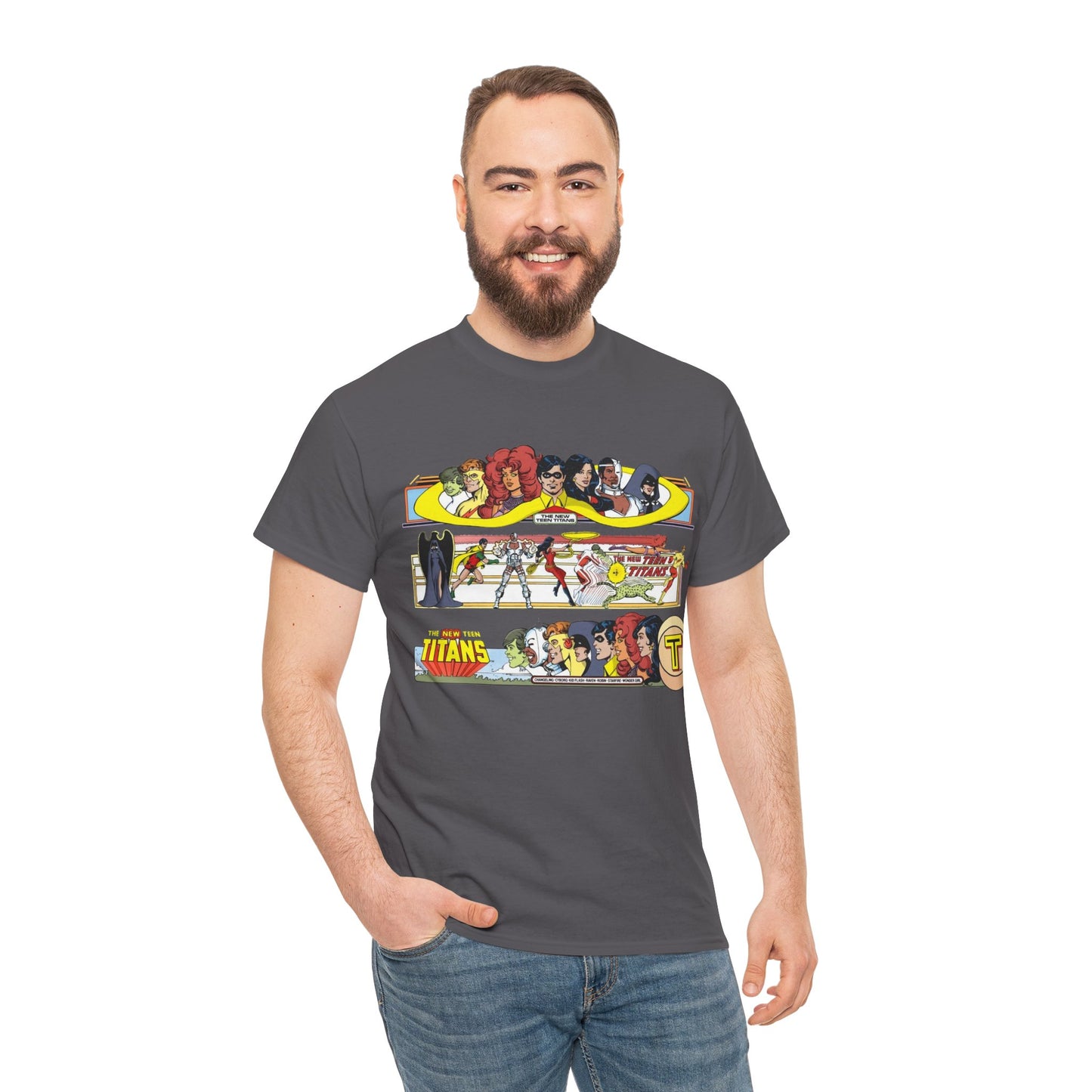 New Teen Titans T-Shirt - George Perez Art - 1980s Promotional Banners - Robin, Wonder Girl, Cyborg, Starfire - DC Comics