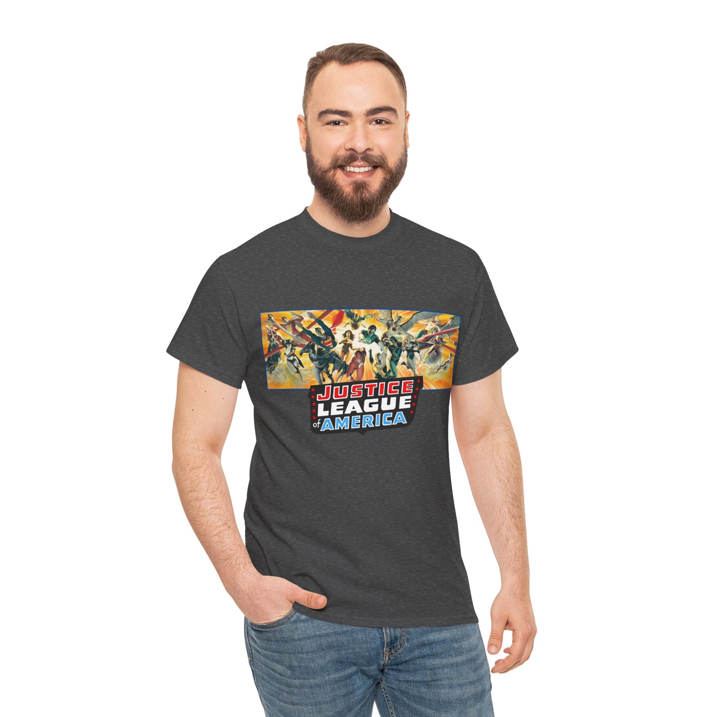 Justice League T-Shirt - Alex Ross Art - Superman, Batman, Wonder Woman, Black Canary, Hawkman, Green Lantern, Adam Strange, Plastic Man, Zatanna - DC Comics