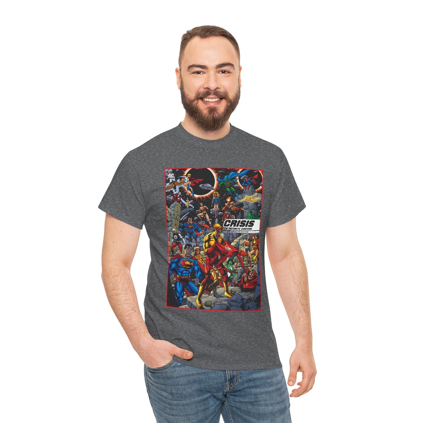 Crisis on Infinite Earths T-Shirt - George Perez Art - Absolute Edition Cover - Flash, Supergirl, Wonder Woman, Kid Flash, Psycho Pirate, Harbinger - DC Comics