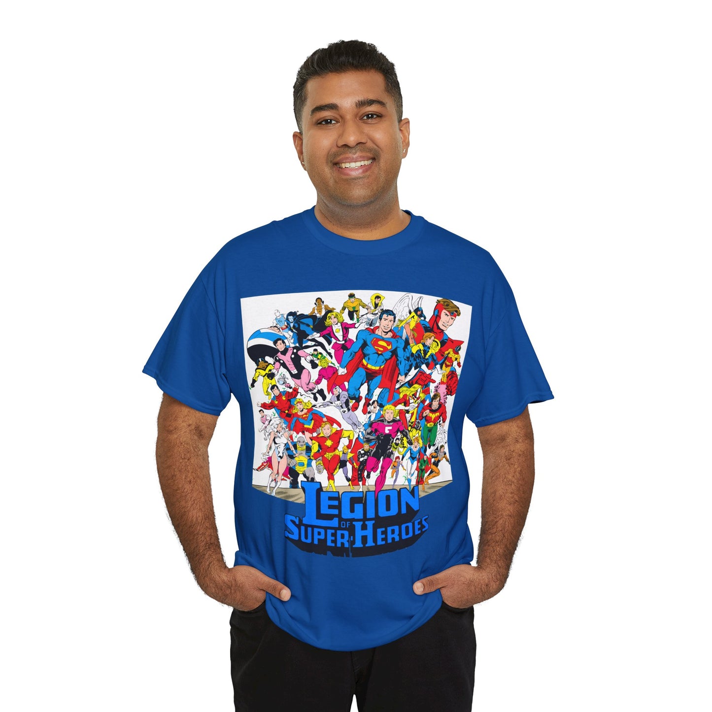 Legion of Super-Heroes T-Shirt - Greg Laroque Art - Who's Who in DC Comics - Superboy, Cosmic Boy, Dream Girl, Dawnstar, Supergirl, Sun Boy, Wildfire, Element Lad, Invisible Kid, Saturn Girl, Lightning Lad - DC Comics