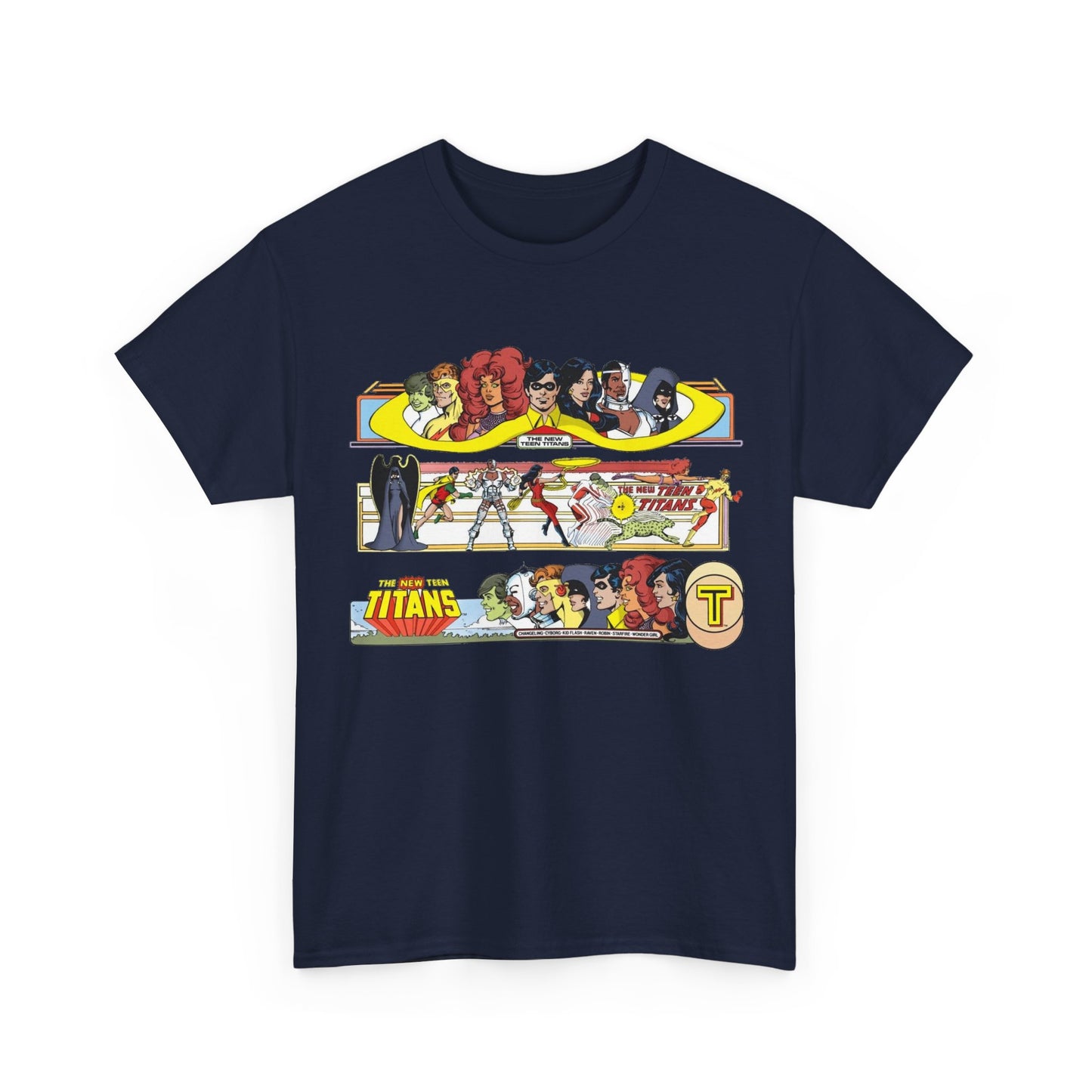 New Teen Titans T-Shirt - George Perez Art - 1980s Promotional Banners - Robin, Wonder Girl, Cyborg, Starfire - DC Comics