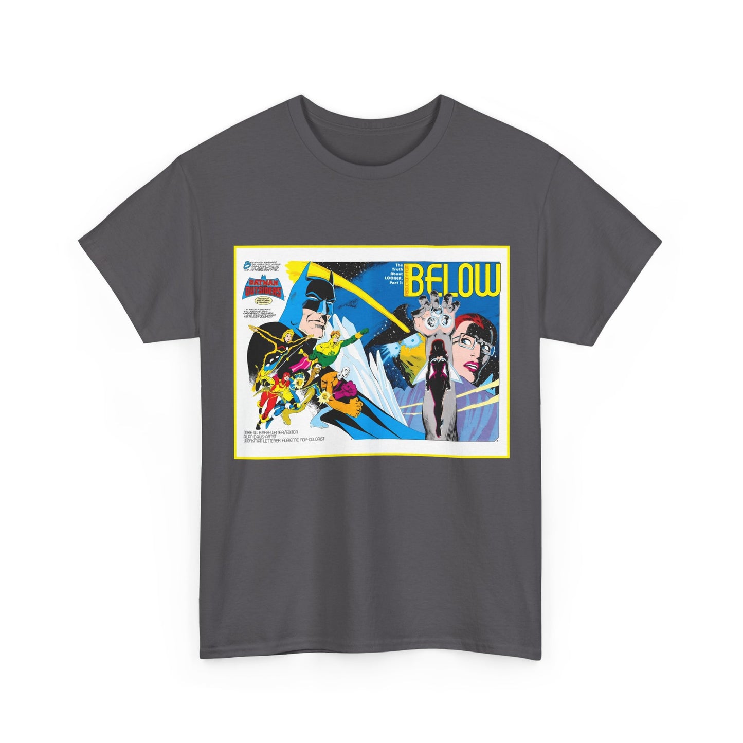 Batman & the Outsiders T-Shirt - Alan Davis Art - Promotional Poster - Looker, Halo, Katana, Geo-Force, Metamorpho, Black Lightning - DC Comics
