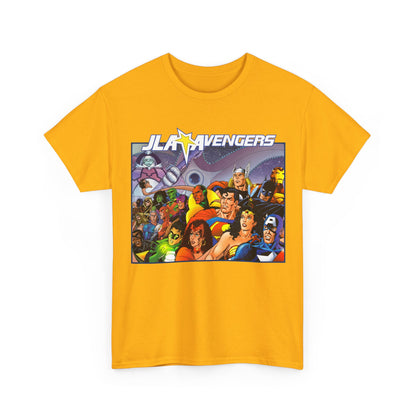 JLA/Avengers T-Shirt - George Perez Art - Wonder Woman, Scarlet Witch, Batman, Thor, Iron Man, Superman - DC Comics, Marvel Comics