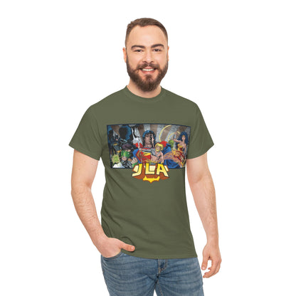 Justice League T-Shirt - Kevin Maguire Art - Superman, Wonder Woman, Batman, Flash, Aquaman, Martian Manhunter, Green Lantern - 90s Lineup - DC Comics