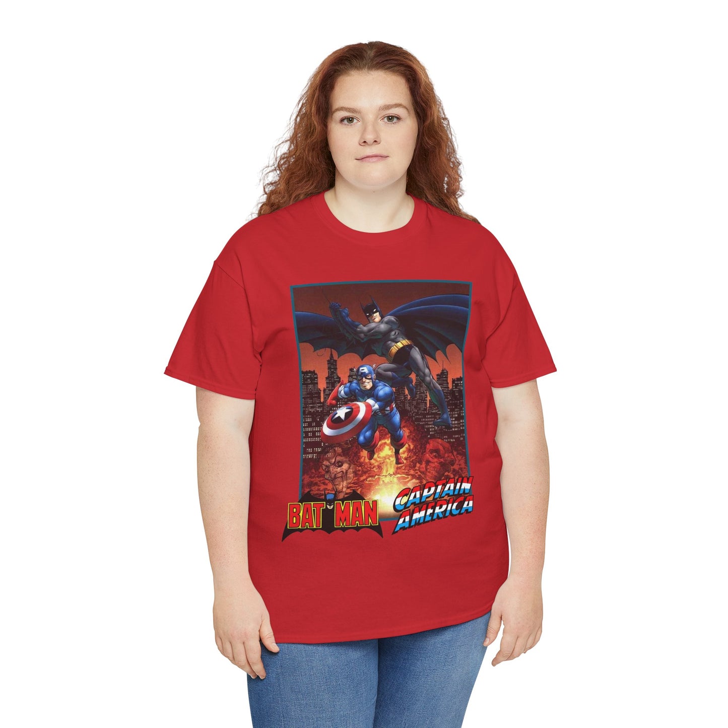 Batman & Captain America T-Shirt - John Byrne Art - Joker & Red Skull - Marvel & DC Comics Crossover Art