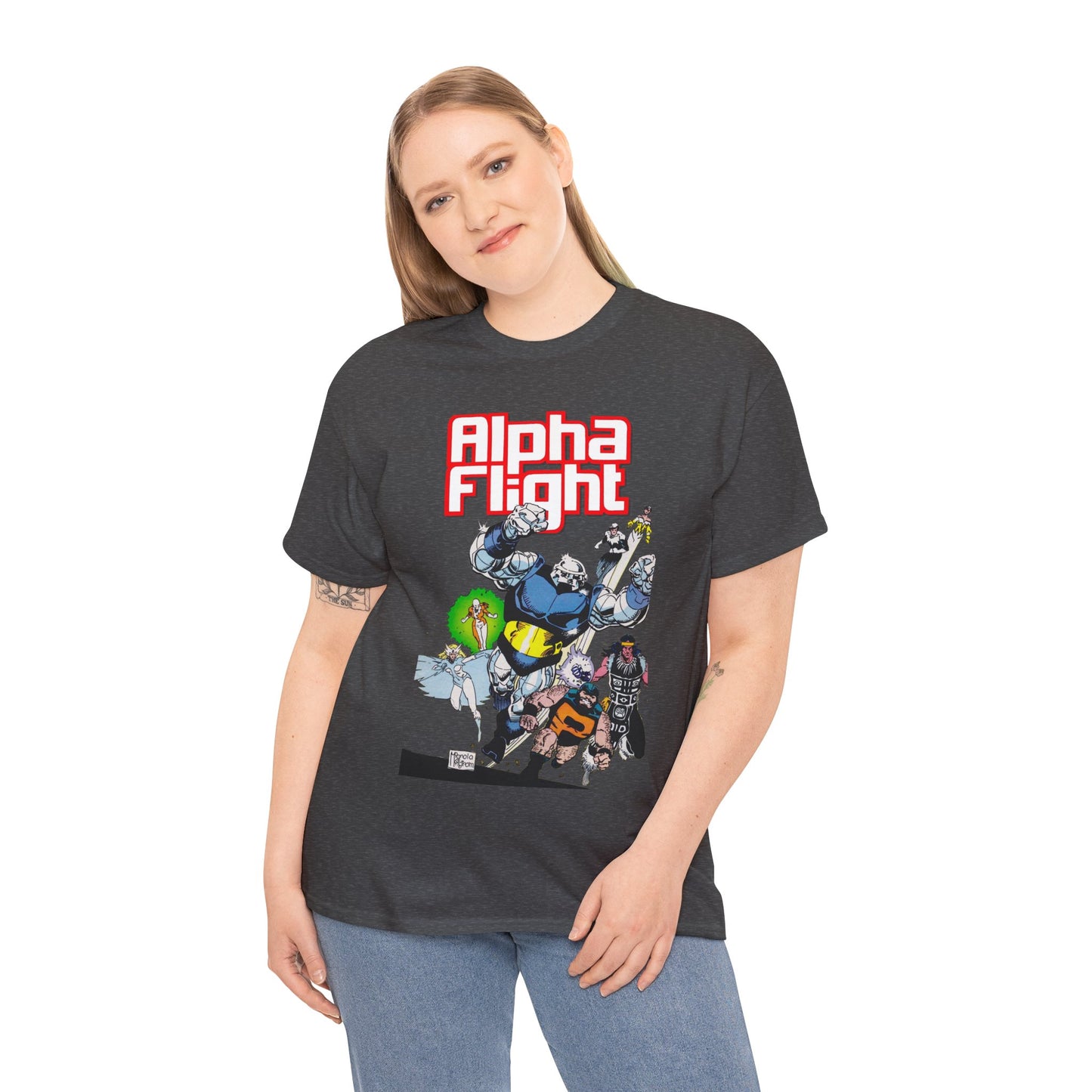 Alpha Flight T-Shirt - Mike Mignola Art - Shaman, Snowbird, Northstar, Aurora, Box, Vindicator, Puck - Canada's Super-Team - Marvel Comics