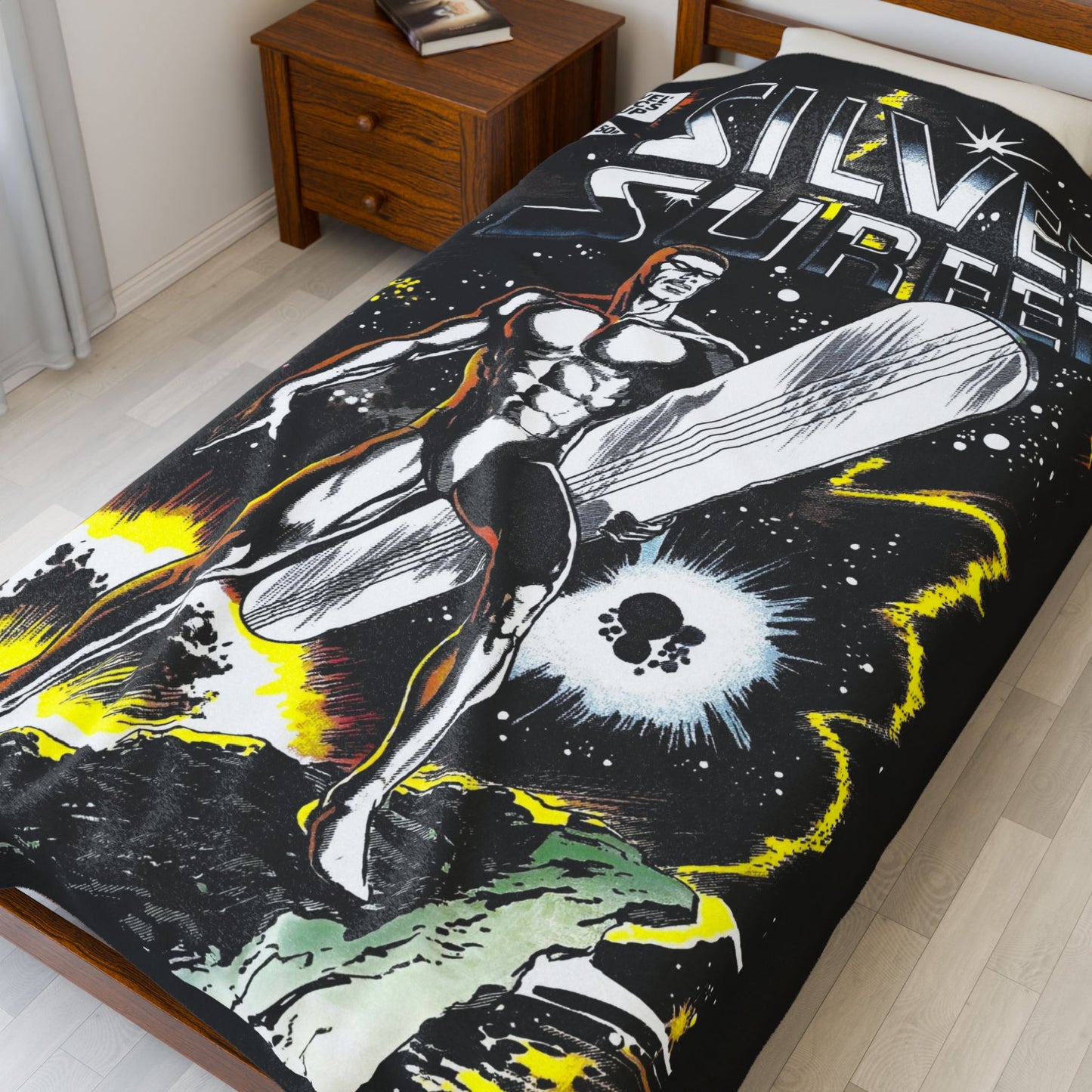 Silver Surfer Velveteen Plush Blanket 60x80" - John Byrne Art - Former Herald of Galactus - Norrin Radd - Fantastic Four Connection - Popular Marvel Comics Character - Cosmic Hero