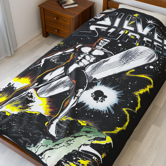 Silver Surfer Velveteen Plush Blanket 60x80" - John Byrne Art - Former Herald of Galactus - Norrin Radd - Fantastic Four Connection - Popular Marvel Comics Character - Cosmic Hero