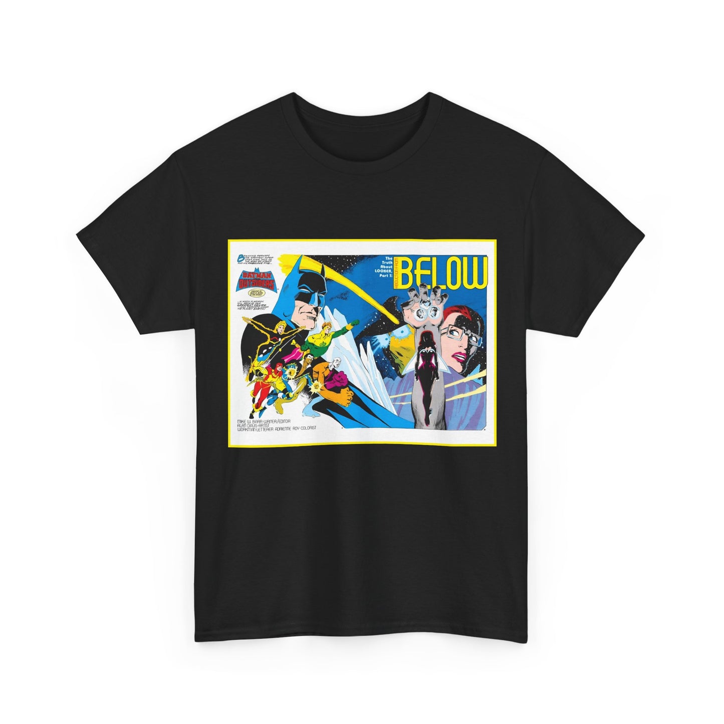 Batman & the Outsiders T-Shirt - Alan Davis Art - Promotional Poster - Looker, Halo, Katana, Geo-Force, Metamorpho, Black Lightning - DC Comics