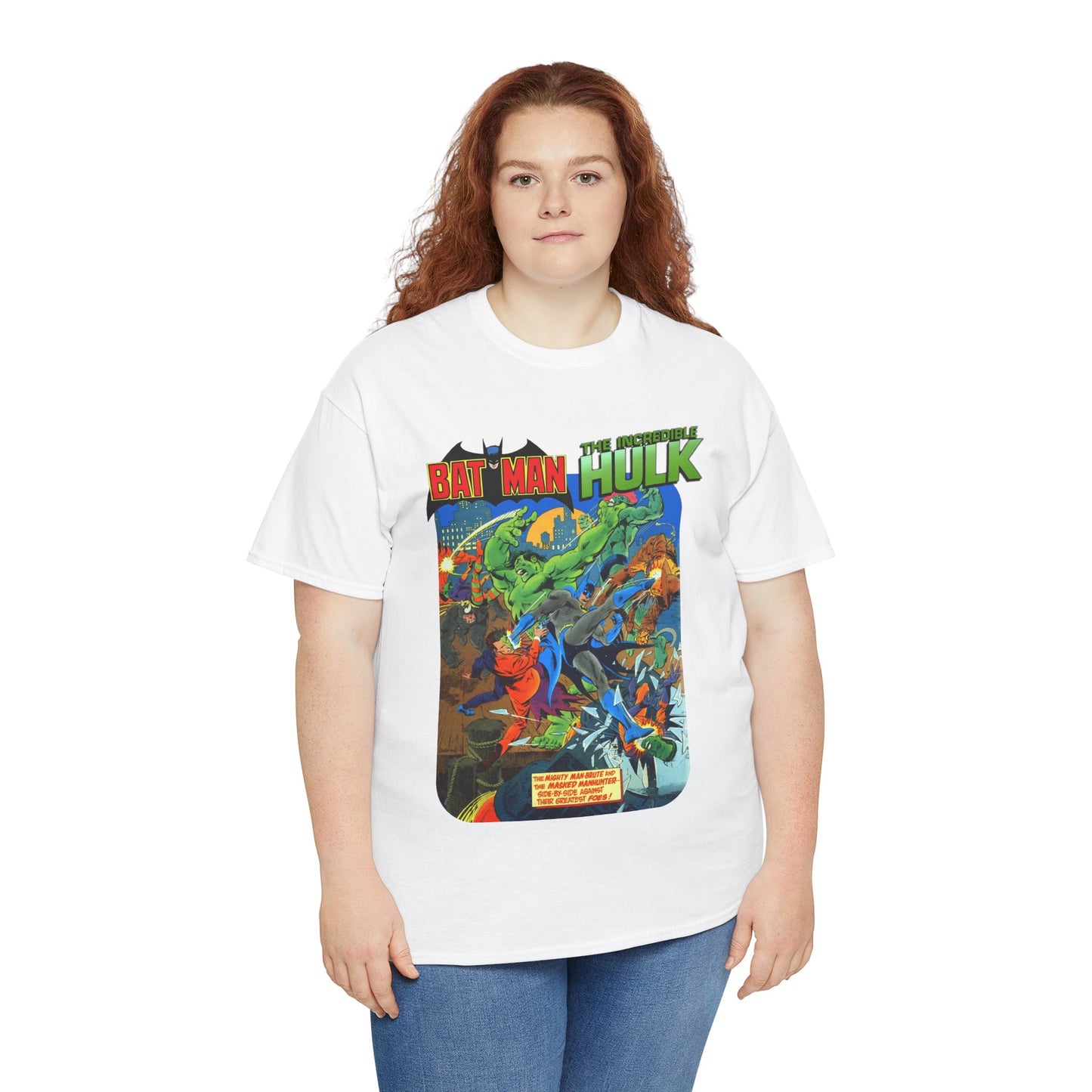 Batman & Incredible Hulk T-Shirt - DC/Marvel Comics 1970s Team-Up - Two-Face & Leader - Retro Art