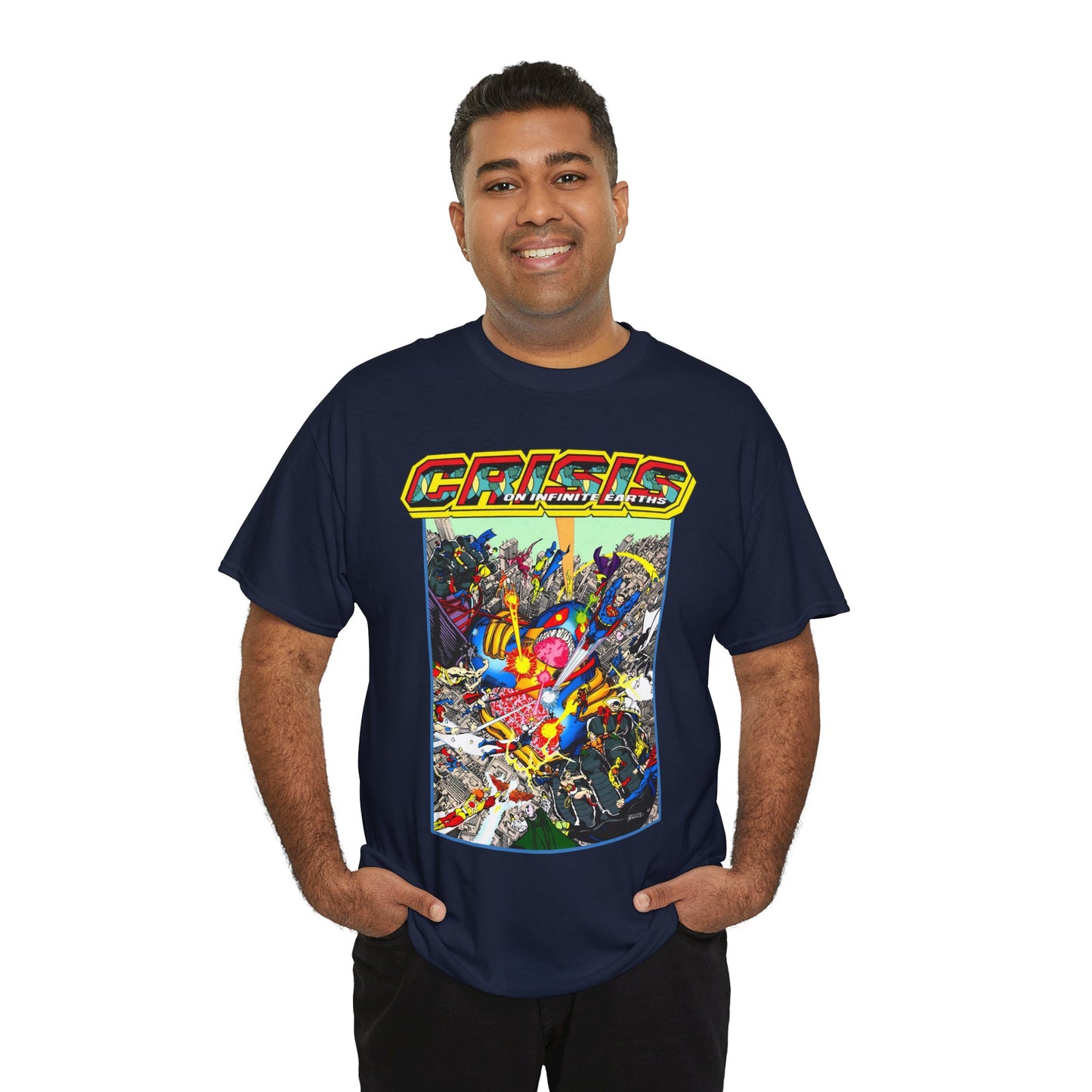 Crisis on Infinite Earths T-Shirt - George Perez Art - Superman, Firestorm, Captain Atom, Wonder Woman, Martian Manhunter Vs The Anti-Monitor - #12 Cover - DC Comics