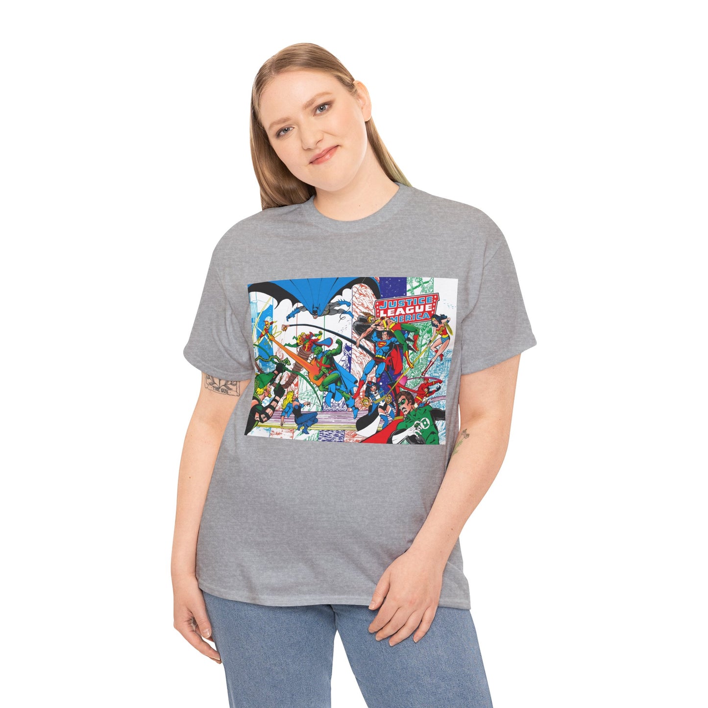 Justice League of America #200 T-Shirt - George Perez Art - Superman, Batman, Zatanna, Wonder Woman, Elongated Man, Martian Manhunter, Black Canary, Atom, Firestorm - DC Comics
