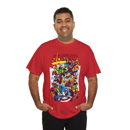 Secret Wars T-Shirt - Spider-man, Wolverine, Iron Man, Captain America, Cyclops, Rogue, Hulk, Mr Fantastic, The Thing - Classic Marvel Comics 1980s Series - The Beyonder