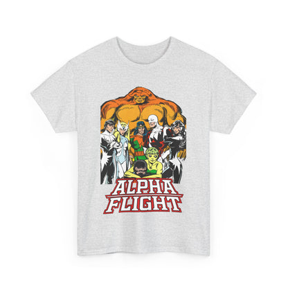 Alpha Flight T-Shirt - John Byrne Art - Northstar, Aurora, Guardian, Puck, Snowbird, Shaman, Sasquatch - Canada's Superhero Team - X-Men Connection - Marvel Comics