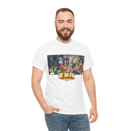 Justice League T-Shirt - Kevin Maguire Art - Superman, Wonder Woman, Batman, Flash, Aquaman, Martian Manhunter, Green Lantern - 90s Lineup - DC Comics