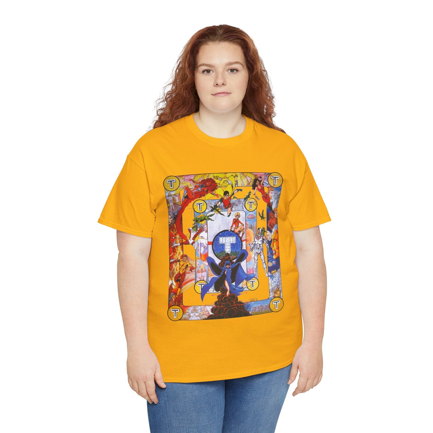 New Teen Titans Poster T-Shirt - George Perez Art - Cyborg, Raven, Robin, Terra, Wonder Girl, Changeling, Kid Flash, Deathstroke, Blackfire - DC Comics