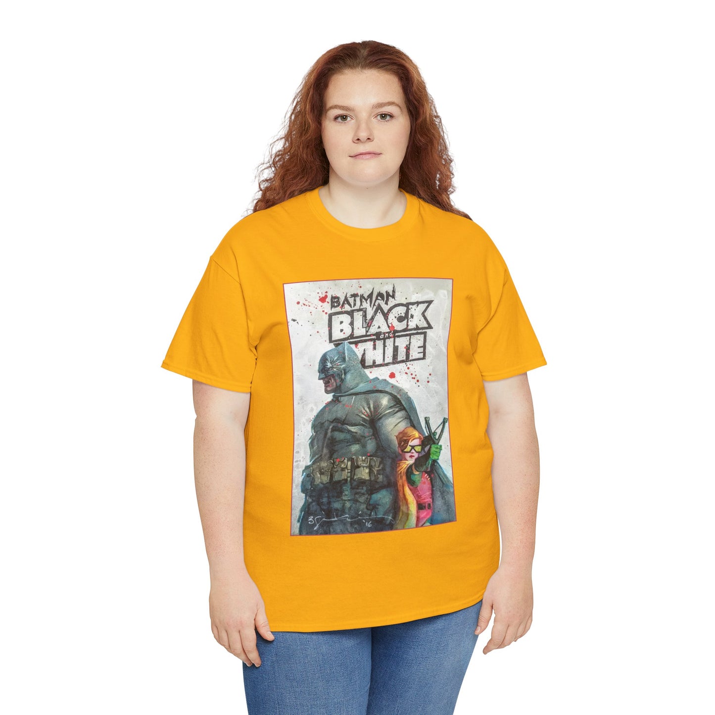 Batman: Black & White T-Shirt - Bill Sienkiewicz Art - Dark Knight Returns - Batman & Robin (Carrie Kelley) - DC Comics
