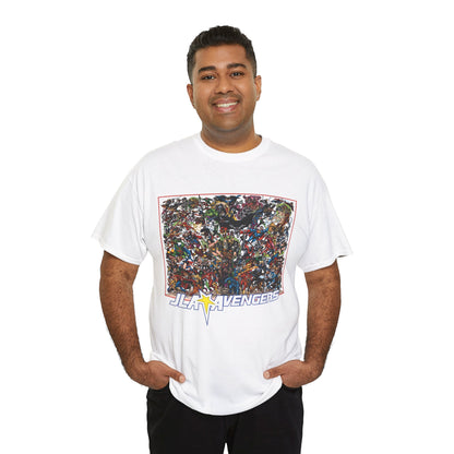 JLA Vs Avengers T-Shirt - Stunning, Classic George Perez Art - DC & Marvel 200s Crossover - Superman, Thor, Wonder Woman, Captain America, Flash, Black Panther, Iron Man, Batman
