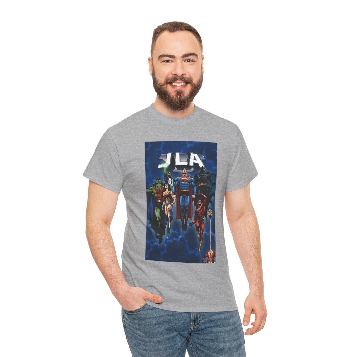 JLA T-Shirt - Doug Mahnke Art - Superman, Batman, Wonder Woman, Aquaman, Green Lantern, Flash, Martian Manhunter - DC Comics