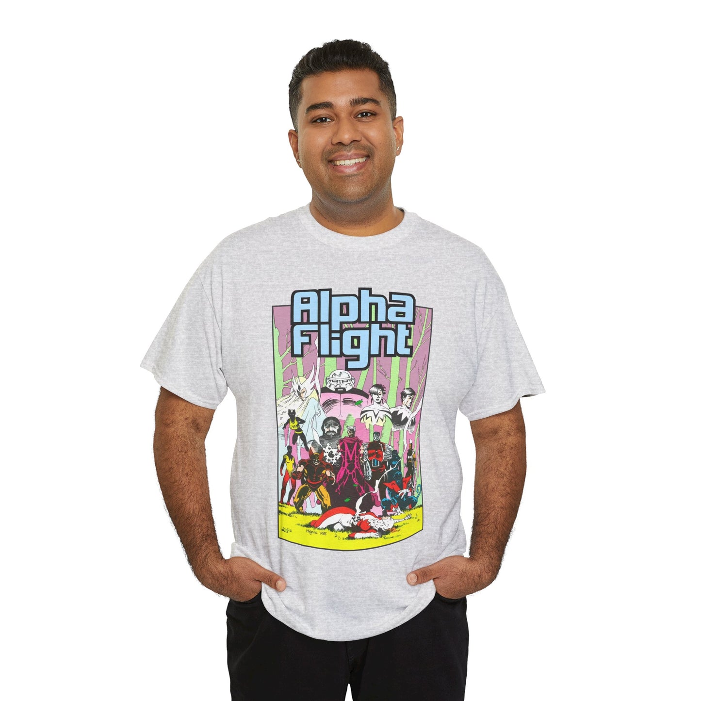 Alpha Flight T-Shirt - Mike Mignola Art - Northstar, Aurora, Snowbird, Shaman, Puck - X-Men: Magneto, Colossus, Shadowcat, Storm - Marvel Comics