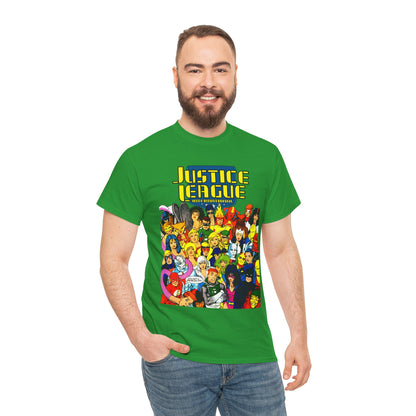 Justice League International T-Shirt - Kevin Maguire DC Comics Sourcebook Art - Booster Gold, Blue Beetle, Batman, Martian Manhunter, Captain Atom, Fire, Ice, Guy Gardner