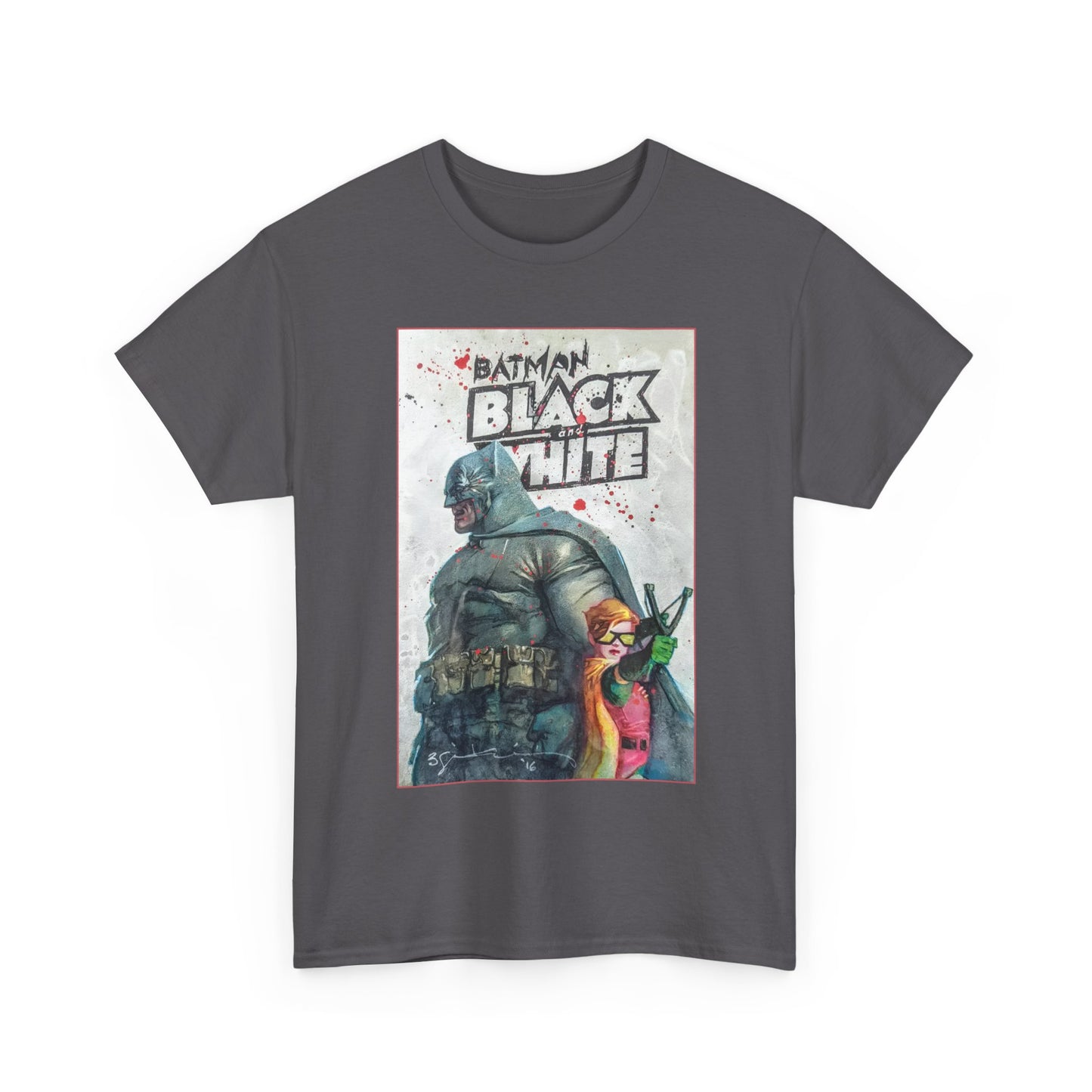 Batman: Black & White T-Shirt - Bill Sienkiewicz Art - Dark Knight Returns - Batman & Robin (Carrie Kelley) - DC Comics
