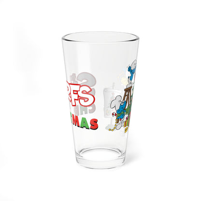 Smurfs Christmas Cartoon Pint Glass, 16oz Hanna-Barbera Smurfette Brainy Smurf Retro Festive Holiday Barware