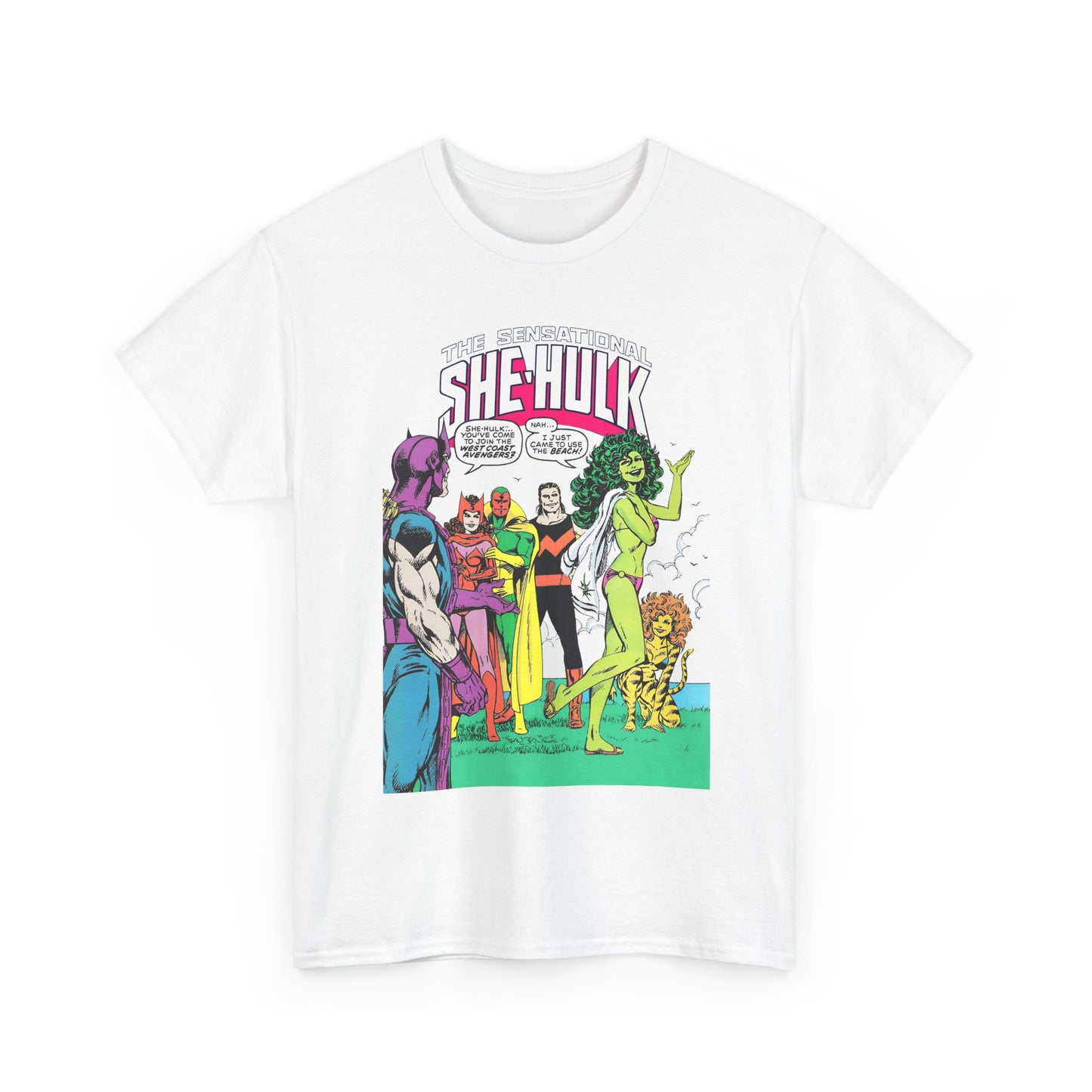 She-Hulk T-Shirt - John Byrne Art - West Coast Avengers Appearance - Hawkeye, Scarlet Witch, Wonder Man, Vision, Tigra - Marvel Comics