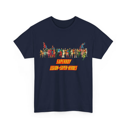Superboy & Legion of Super-Heroes T-Shirt - 1970s DC Comics Art - Saturn Girl, Lightning Lad, Brainiac 5, Supergirl, Dawnstar, Mon-El, Bouncing Boy, Wildfire - LOSH