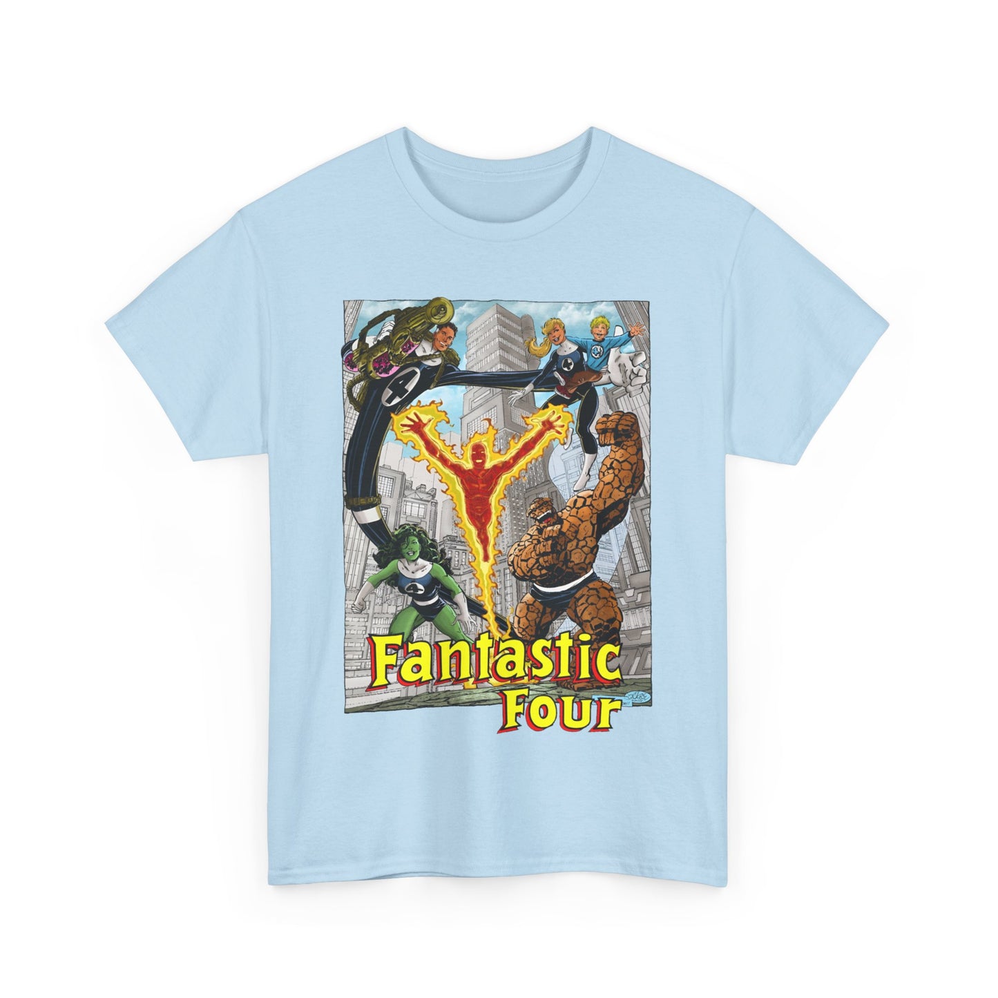 Fantastic Four T-Shirt - John Byrne Art - She-Hulk, Invisible Woman, Thing, Reed Richards, Human Torch - Baxter Building - Marvel Comics