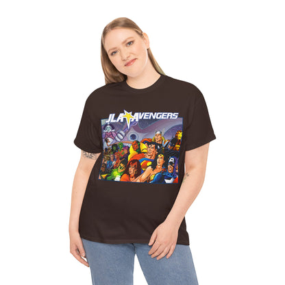 JLA/Avengers T-Shirt - George Perez Art - Wonder Woman, Scarlet Witch, Batman, Thor, Iron Man, Superman - DC Comics, Marvel Comics
