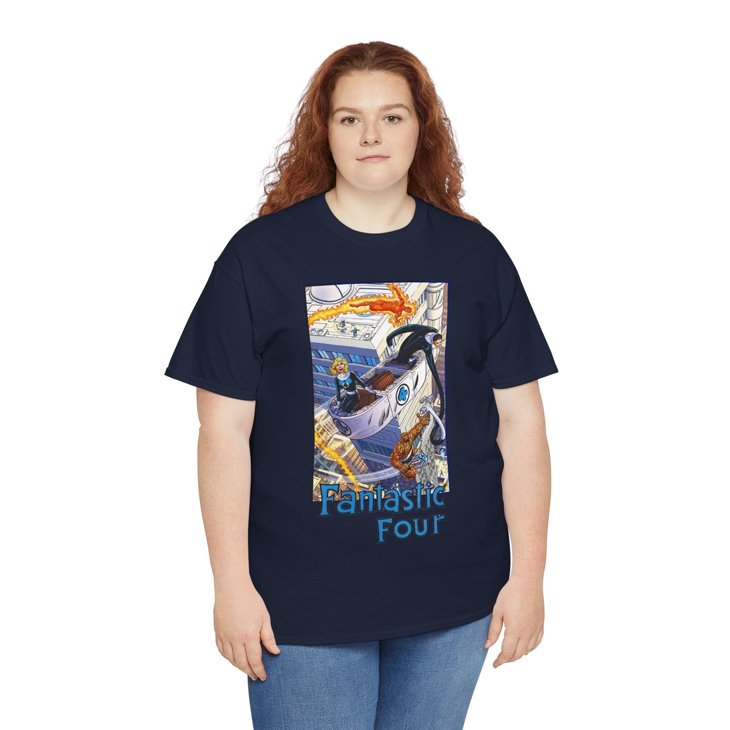 Fantastic Four T-Shirt - John Byrne Art - Invisible Woman, Thing, Human Torch, Reed Richards - Fantasticar, Baxter Building - Marvel Comics